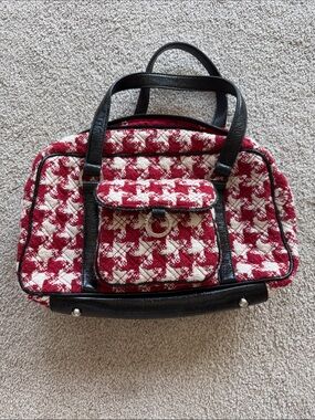 Vera Bradley Red and White Houndstooth Satchel with Black Trim